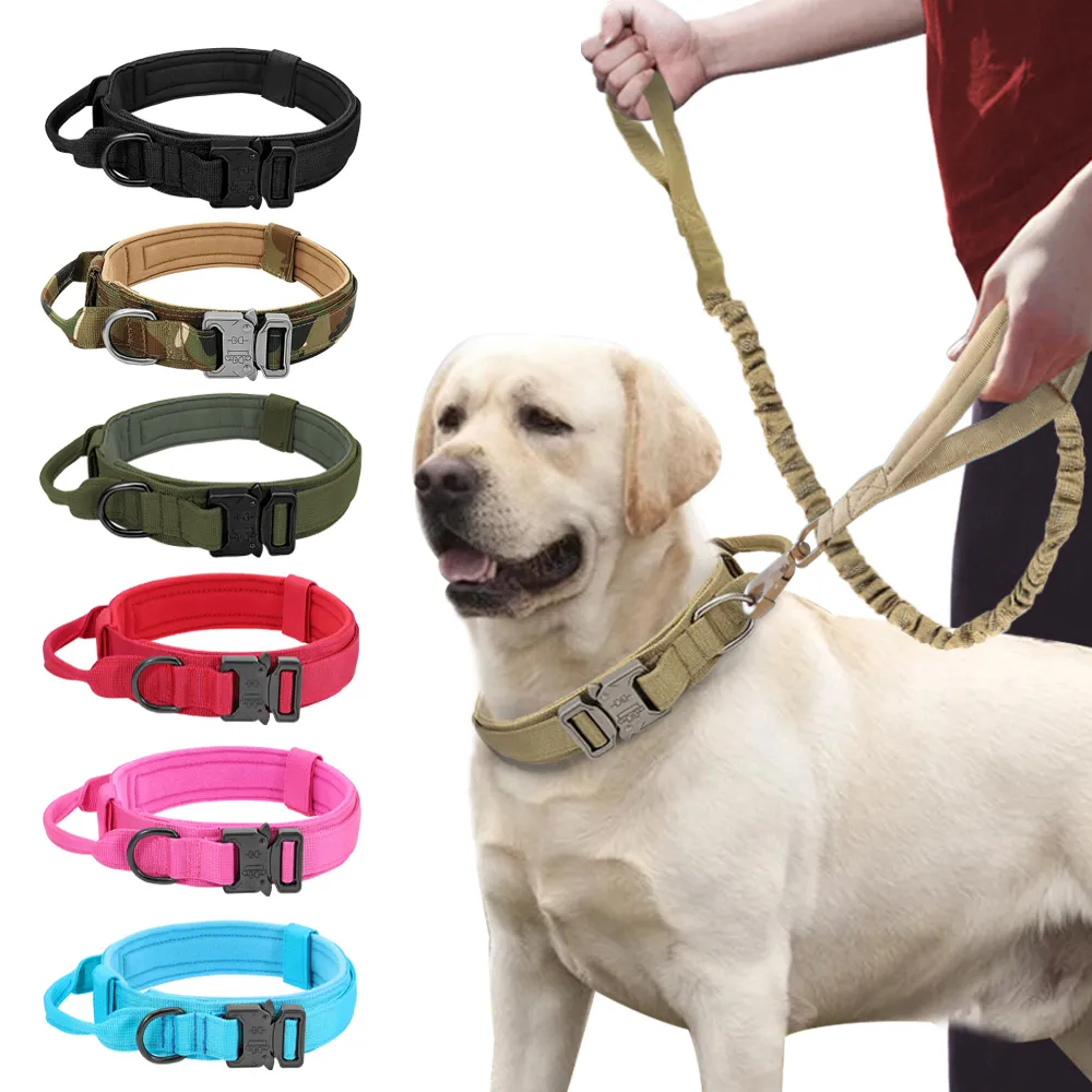 Dog Collars Leashes Durable Military Tactical Collar Bungee Leash Set Pet Nylon Walking Training For Medium Large Dogs German Shepard 230606