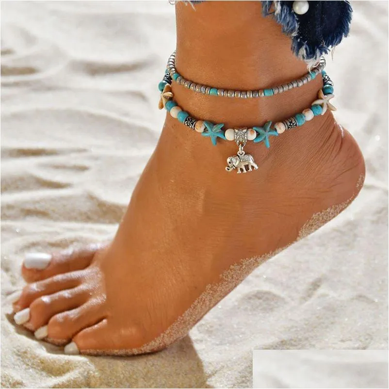 Anklets Tree Of Life Yoga Shell Turtle Elephant Anklet Chain Mtilayer Bracelets Foot Summer Beach Fashion Jewelry Will And Sandy Dro Dhanj