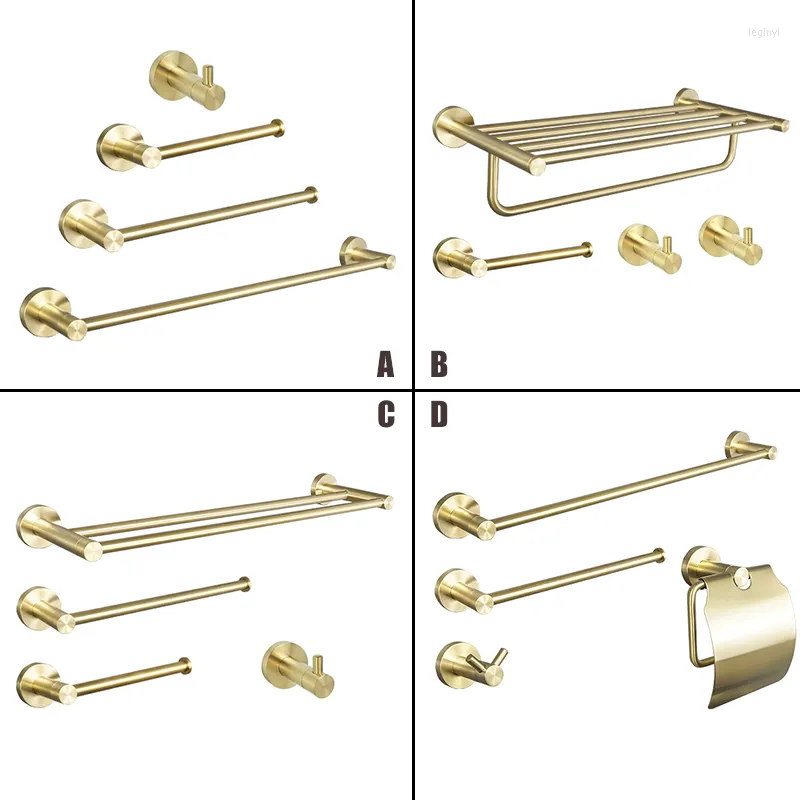 Bath Accessory Set Brushed Gold Bathroom Hardware Paper Holder Towel Rack Bathrobe Hook Bar Stainless Steel Pendant