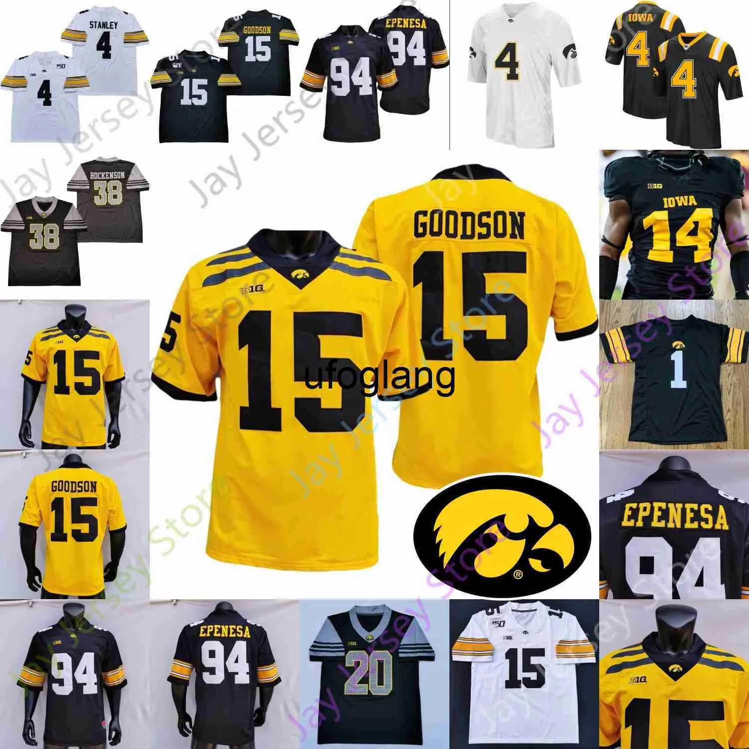 Coe1 Iowa Hawkeyes Football Jersey NCAA College Kadyn Proctor Tyler Goodson T.J. Hockenson Josh Jackson Spencer Petras Sam Laporta Ivory Kelly-Martin Stanley Sargent