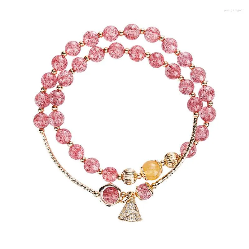 Strand Natural Double Strawberry Golden Hair Crystal Bracelets Beaded Handmade DIY Jewelry Wholesale For Women