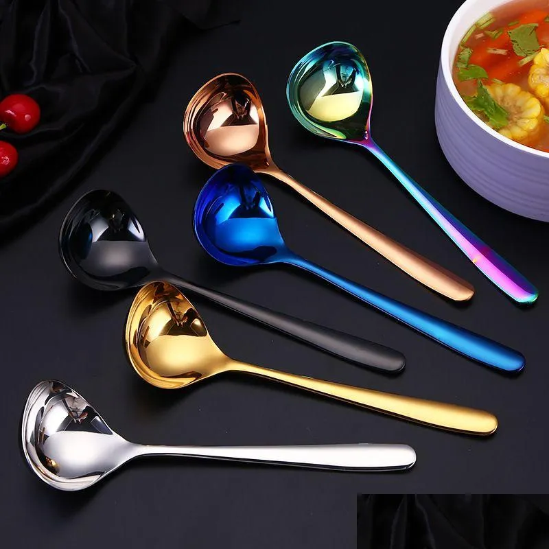 Cucharas de acero inoxidable Sopa Salsa Cuchara Hogar Cocina Drinkware Herramienta Entrega de la gota Jardín Comedor Bar Cubiertos Dhxfd