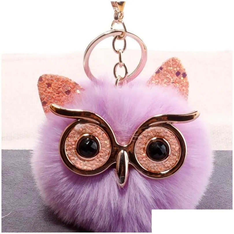 Key Rings Big Eye Owl Fur Ring Gold Bird Keychain Holder Bag Hangs Fashion Jewelry Will And Sandy Red White Black Drop Delivery Dhnf7