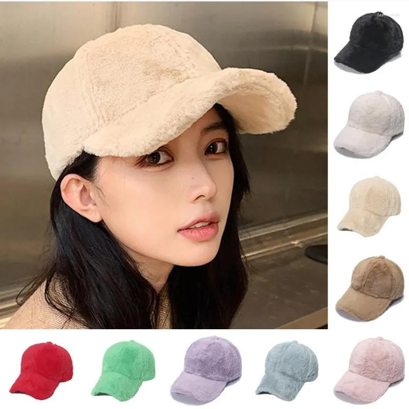 Top kapaklar kış kalın yumuşak yün beyzbol kapağı kadınlar moda sıcak düz renk peluş ayarlanabilir snapback şapkalar kızlar kızlar gorras kemik