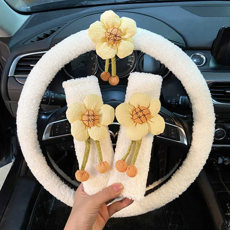 Neue Süße Sonnenblume Universal Auto Lenkradbezug Mit Weichem Plüsch Auto  Sicherheitsgurtbezug Set Imitieren Lammwolle Autoräder Hüllen Von 15,84 €