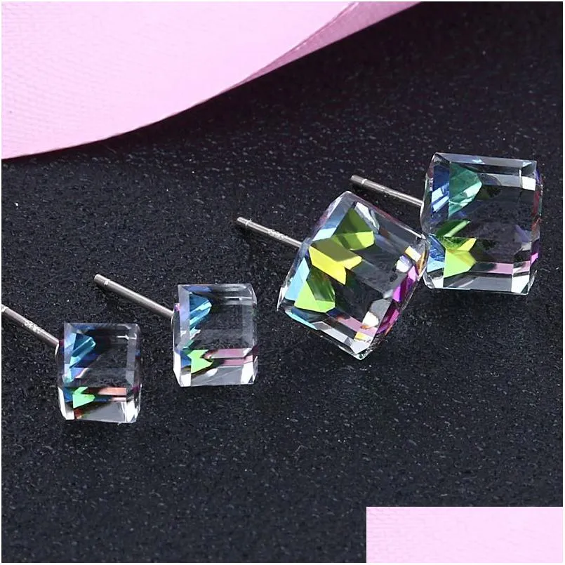 Stud Sterling Sier Crystal Cube Brincos Red Black Diamond Ear Rings Moda Feminina Jóias Will And Sandy Drop Delivery Dhyus