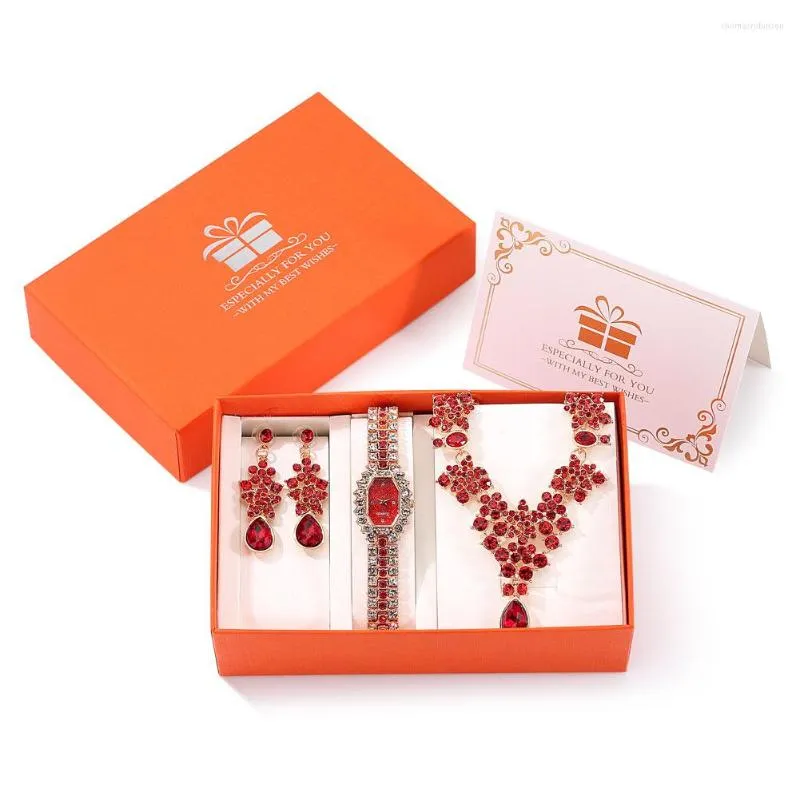 Wristwatches Top Luxury Wrist Watches Gift For Mother Fashion Diamond Earrings Necklace Jewelry Quartz Ladies Watch Set Relogio Feminino