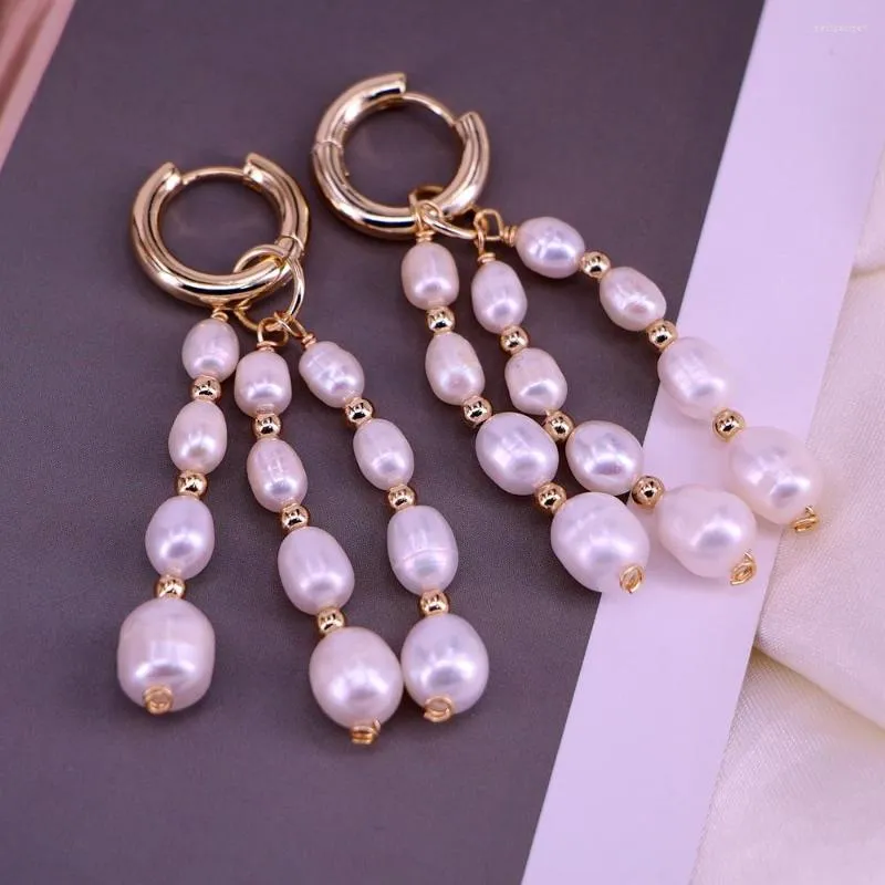 Hoopörhängen 3 par sötvatten pärlguldfärg för kvinnliga pärlor Tassel släpp koreanska 2023 smycken