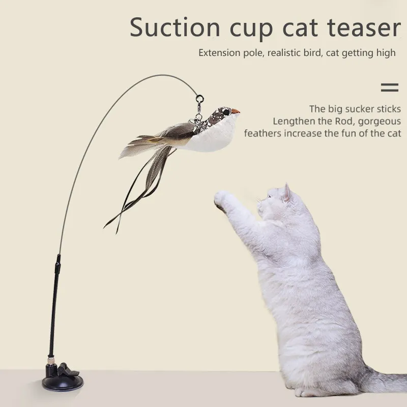 Simulation Feder Vogel Interaktive Katze Spielzeug mit Saugnapf Katze Spielen Lustige Stick Spielzeug Kätzchen Katze Liefert