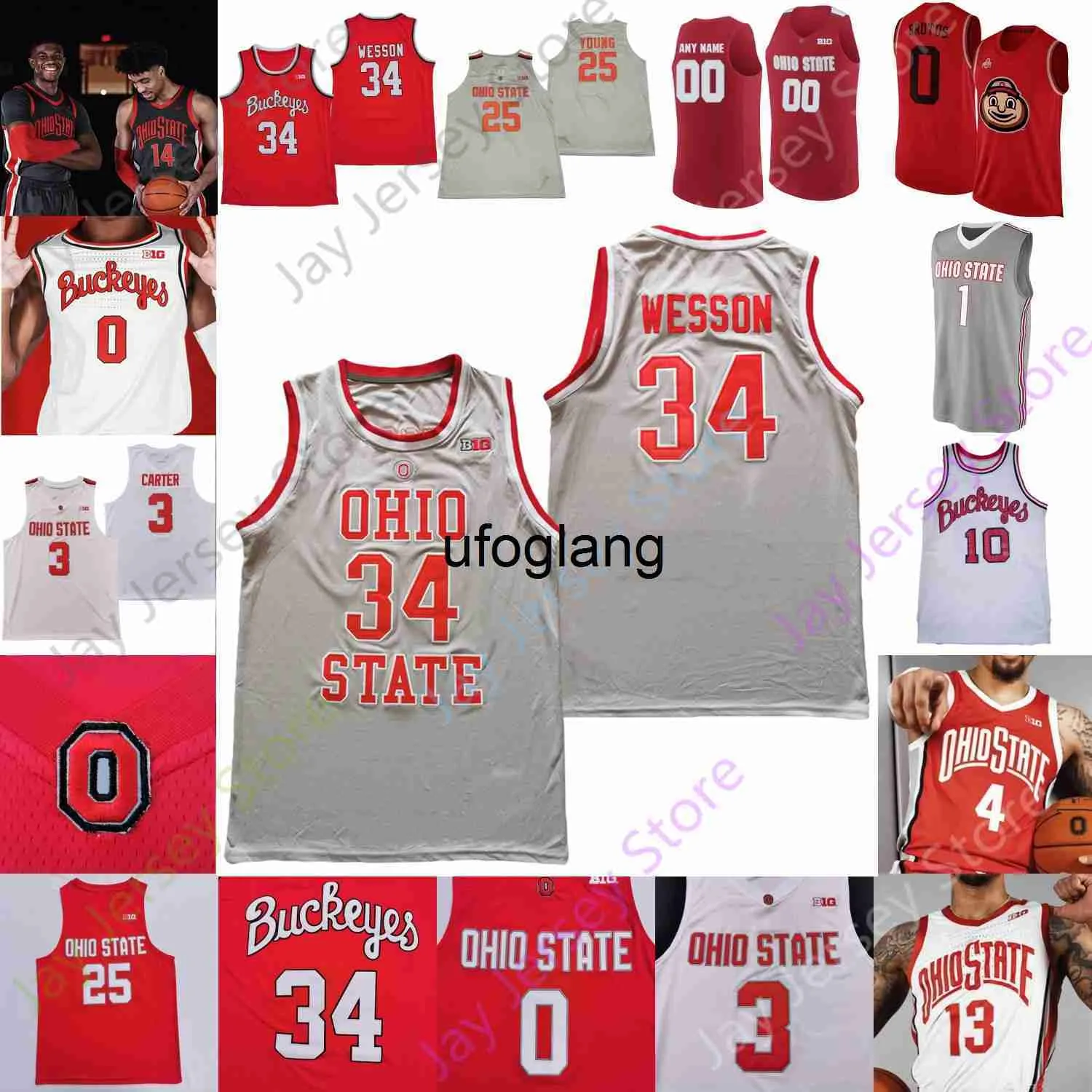 Coe1 Ohio State Buckeyes Basketball Jersey NCAA College Cedric Russell Jamari Wheeler Malaki Branham Kalen Etzler Harrison Hookfin Meechie Johnson Jr. Sotos