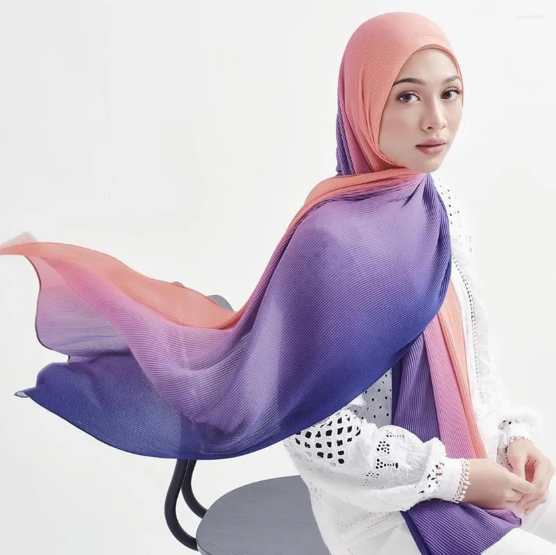 Halsdukar 180 75 cm kvinnor lapptäcke halsduk gradient pressad rynkpärla chiffong lång halsduk hijab sjalar hår 28 färger