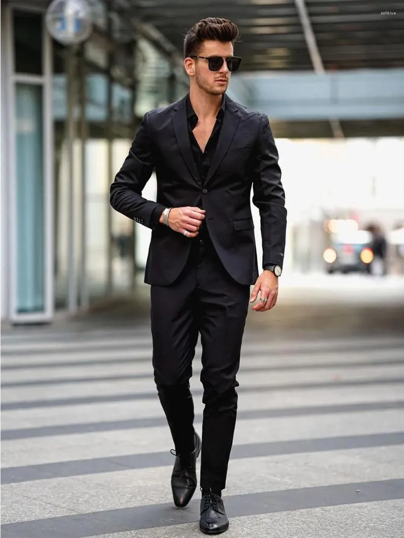 Costumes pour hommes Steady Black Men's Suit Office Leisure Style Fashion For Men Wedding Party Graduation Ceremony