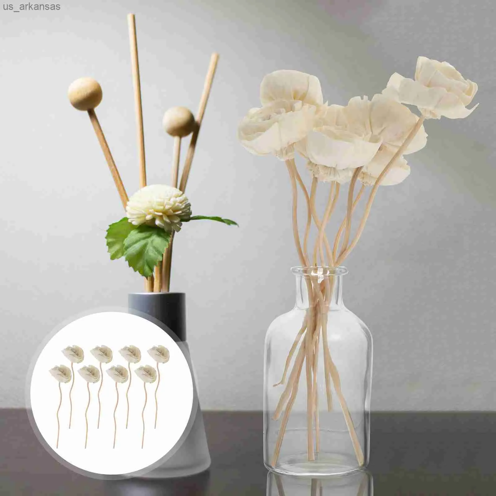 8 PCS Tong Grass Flower White Artificial Roses Arom Diffuser Rattans Sticks Parfym Essential Oil Vines Bride Reed L230523