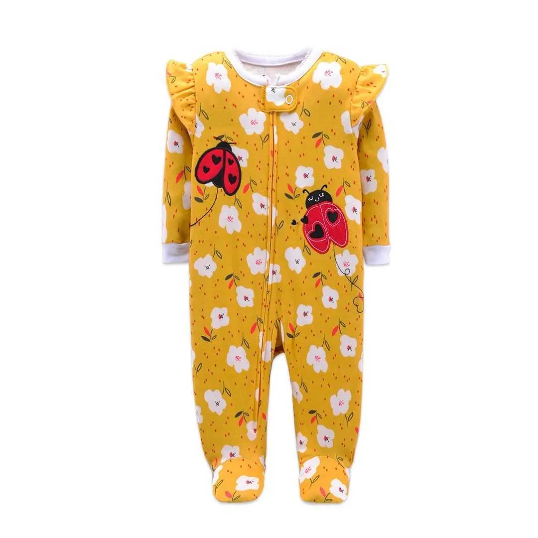 Jumpsuits Meisje Lange Mouw 100% Katoen Vis Leuke Bij Dierenprint Pasgeboren Baby Bodysuit G220606