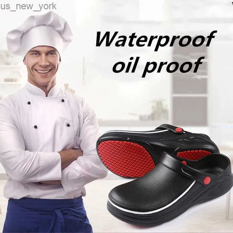 New Men Slippers Non-slip Waterproof Sandals Oil-proof Kitchen Work Cook Shoes Chef Master Hotel Restaurant Slippers Unisex L230518