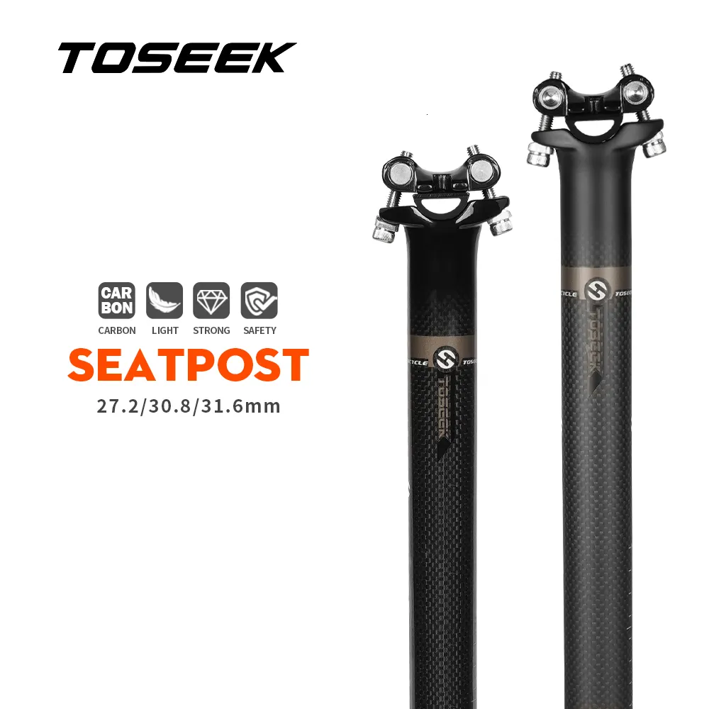 Bike Stems TOSEEK Carbon Seatpost Offset 0mm Bike Seatpost Carbon 27.230.831.6mm MTB Bicycle Seat Post Grey Matt Gloss 230606