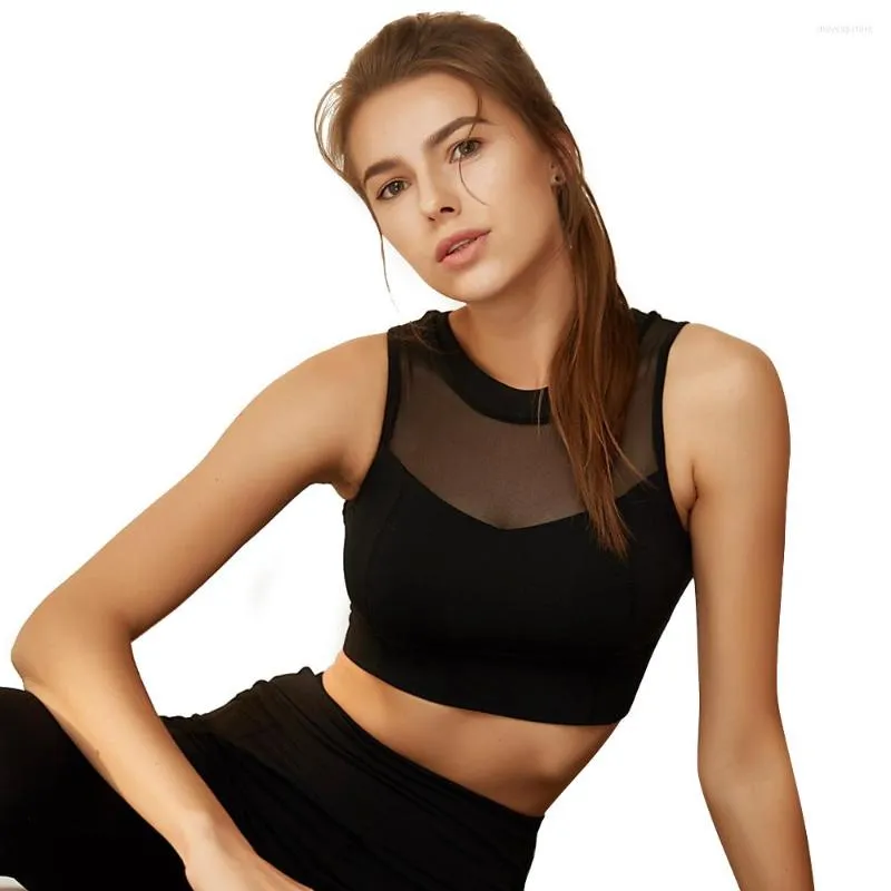 Yoga tenue entraînement soutien-gorge haut pour Fitness femmes Push Up sport dos fermeture éclair Nylon maille épissure sous-vêtements Femme Jogging Femme Gym