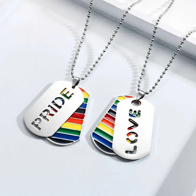 LGBT New Double Layer Rainbow Love Pendant Necklace Safety Razor Blade Lesbian Gay Pride Necklace For Men Women Jewelry