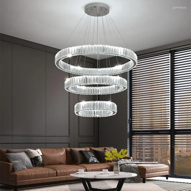 Lampadari Lampadario a soffitto rotondo nordico per cucina Sala da pranzo Edificio duplex Villa Lampada a sospensione in cristallo Apparecchi di illuminazione a LED