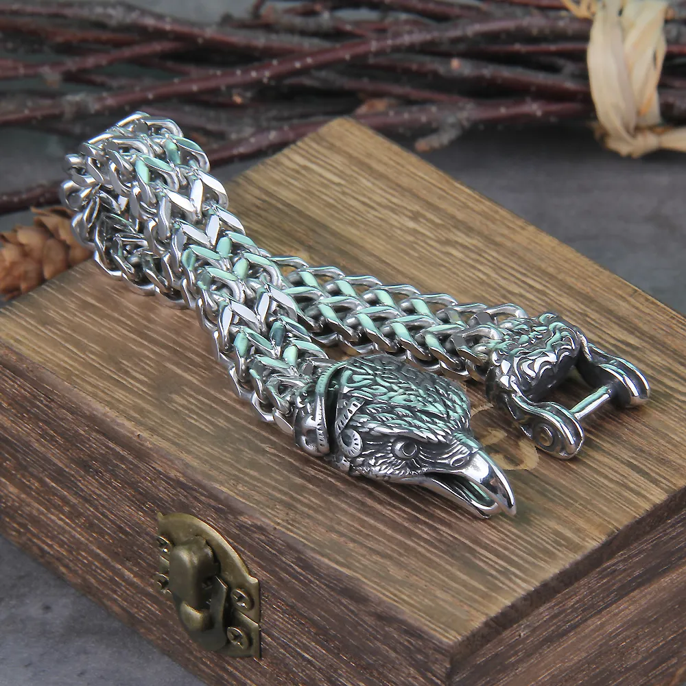 Viking Wolf Bracelet For Men Stainless Steel Mesh Chain With Viking Wolf Bracelet For Men Stainless Steel Mesh Chain With