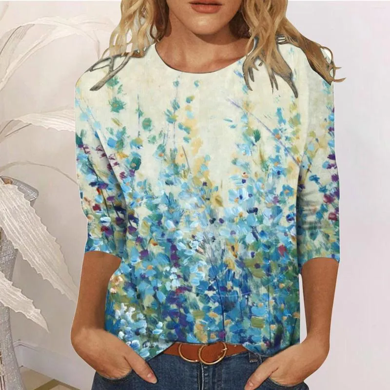 Women's T Shirts Summer Autumn Soft Casual Women's Clothing Floral 3D Print Long Sleeve T-Shirt Ladies Fashion Tops Vintage Femme