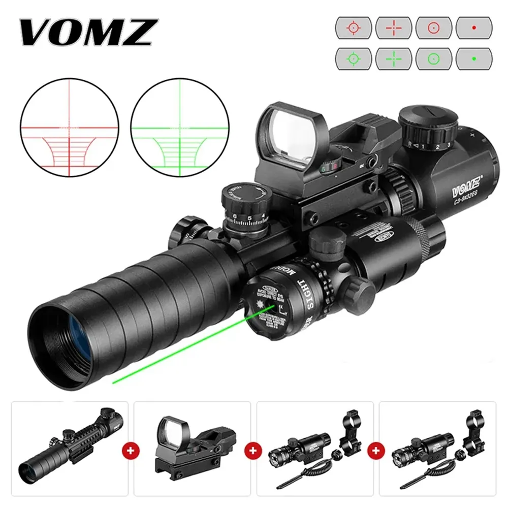 VOMZ 3-9X32 EG Jagd Taktisches Zielfernrohr Optisches Visier Rot Grün Beleuchtetes Zielfernrohr Holografisch 4 Absehen Red Dot Combo -Combo Green