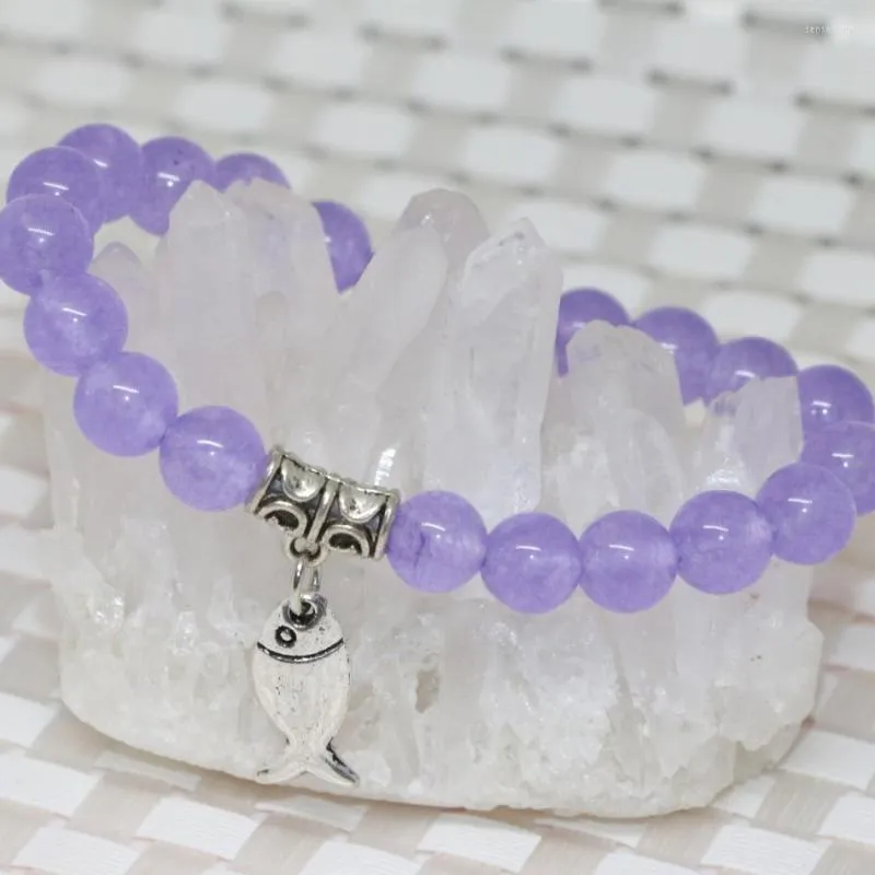 Brin prix de gros Violet calcédoine Jades pierre naturelle 8mm perles rondes fabrication de bijoux 7.5 pouces B2023