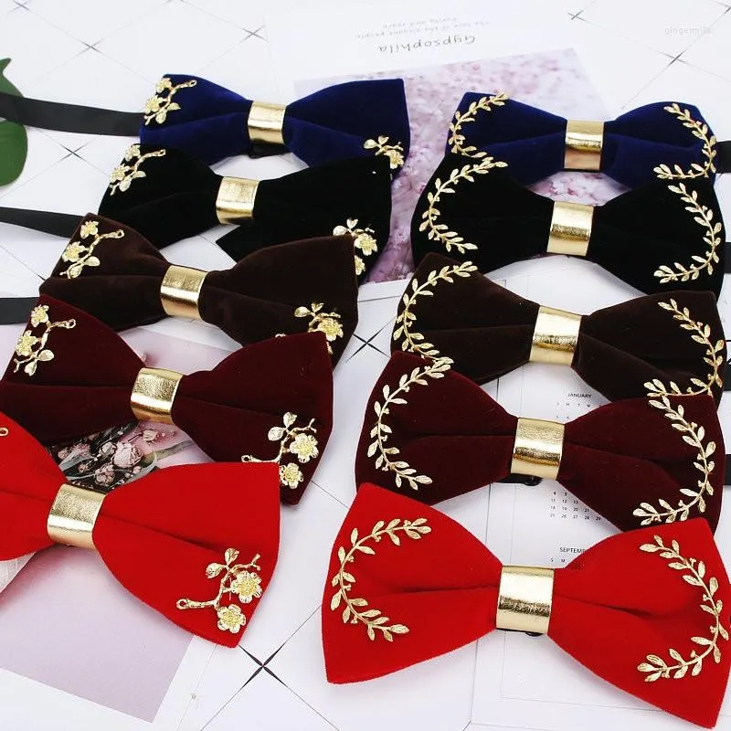 Bow Ties moda męska złota pu velvet bowtie świąteczny metal róży kwiat solidny ślub luksusowy modny obroża prezent dla mężczyzn