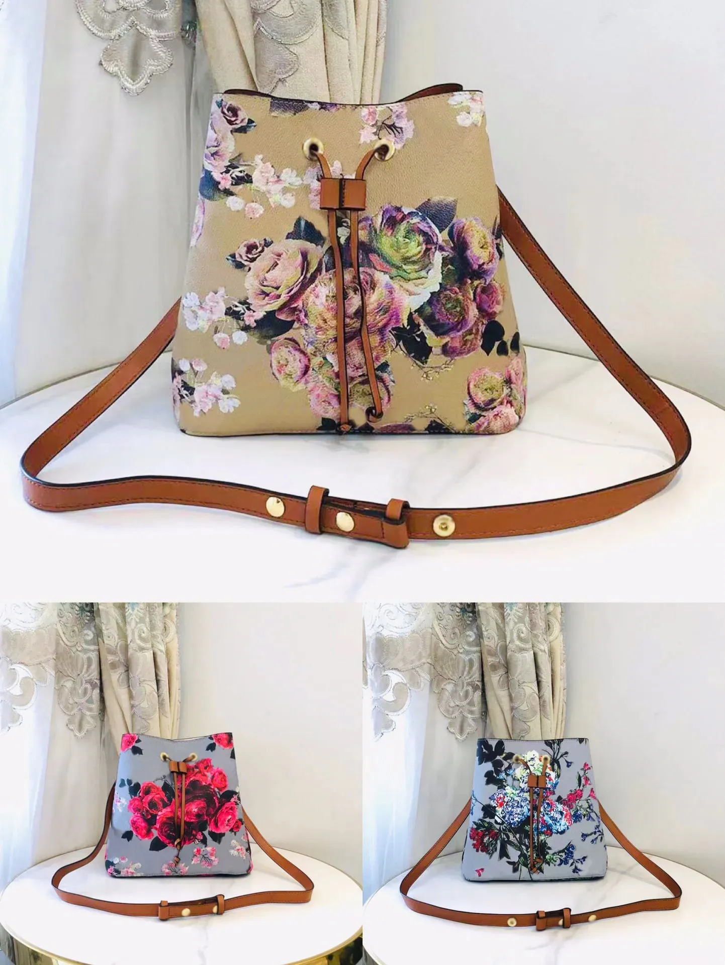 L Bolsas com cordão Bolsas femininas Moda Designe Luxo na moda Bucket Bag Novas flores coloridas Bolsas de ombro Cross body shopping TOP 5A M21235 M44021 M44022 Bolsa de mão