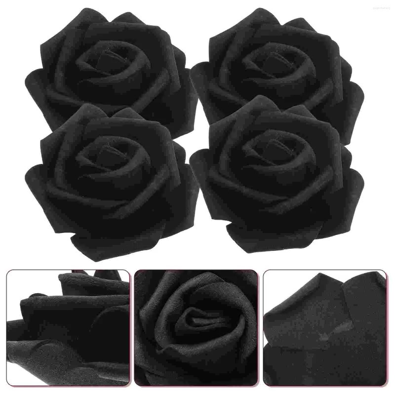 Dekorative Blumen, 100 Stück, schwarze künstliche Rosen, Rosen zum Basteln, Kunstkopf, 7 x 7 x 4 cm, künstliche Dekoration, Bulk-Braut