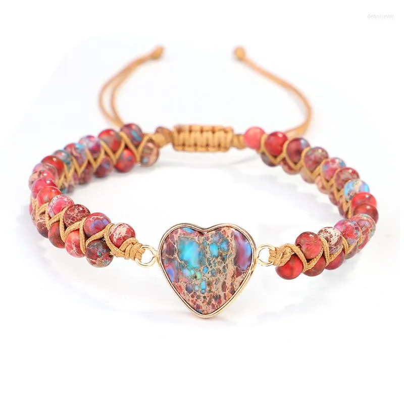 Bedelarmbanden 2023 Edge Heart-shaped Imperial Stone Bracelet Handgeweven Double Beaded Bag Retro Sieraden Accessoires