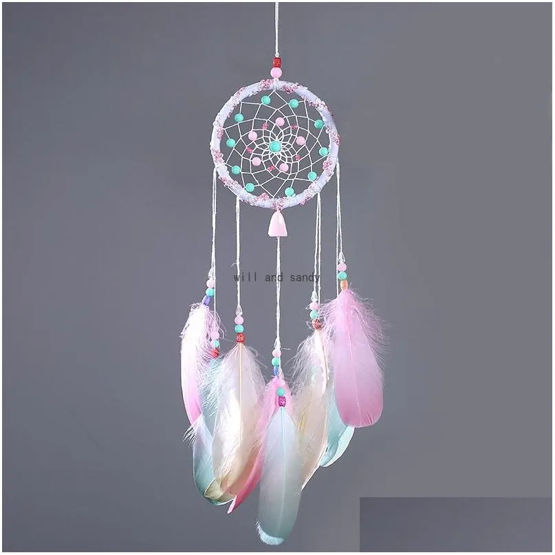 Other Home Decor Rame Feather Dream Catcher Wall Hanging Decoration Wind Chimes Bedroom Hanger Valentines Birthday Gift Drop Dhsam