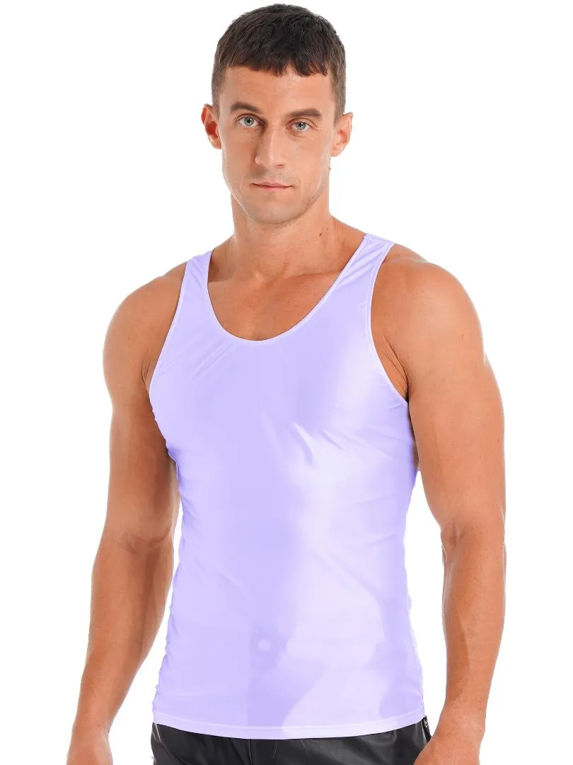 Hommes mâle brillant débardeur couleur unie maillot de corps Gym sport Fitness vêtements sans manches gilet T-shirt vêtements de sport homme