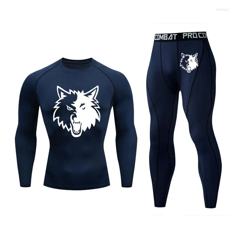 Running set Evil Wolf Long Sleeve Sport Fitness Gym Compression Tights Passar Elastic Basketball Workout Pants Set Clothes Custom