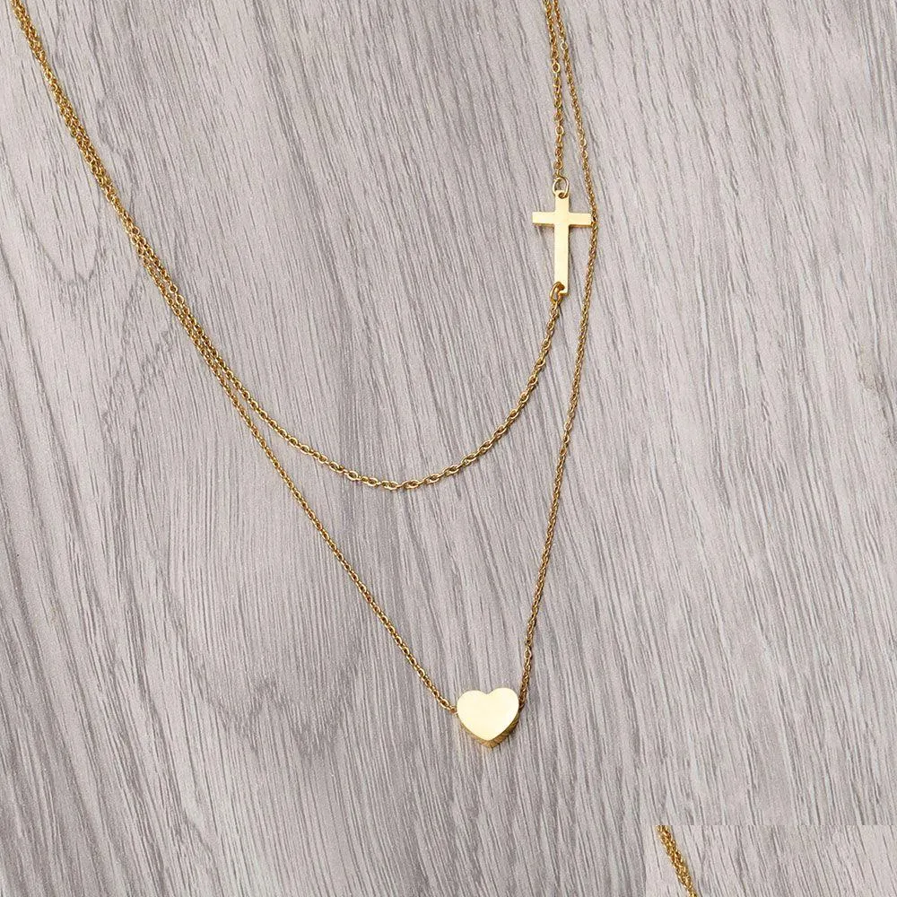 Pendant Necklaces Trendy Layered Tiny Cross Heart Necklace Gold Chain For Women Girl Sier Choker Party Jewelry Drop Delivery Dhkla