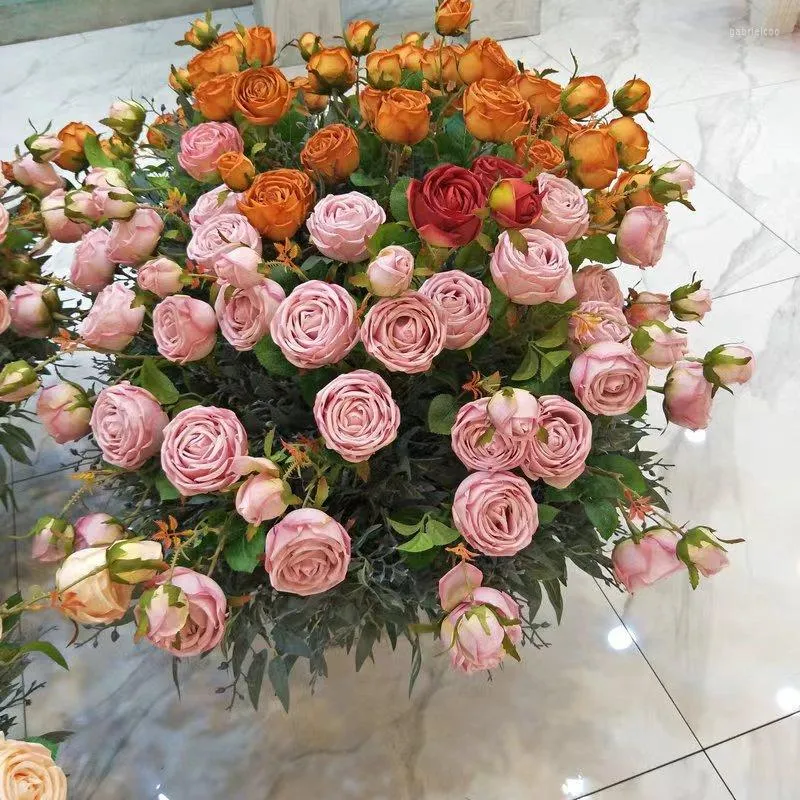 Flores decorativas Simulação Nórdica Enfeites de Flores Casamento Rosa Falsa Arranjo para Casa Seda Decoração Floral Retro
