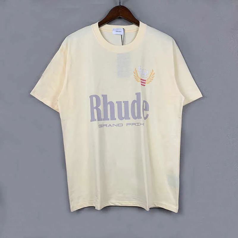 Camiseta Rhude Ear of Wheat para hombre y mujer, ropa de calle de alta calidad, Tops de gran tamaño Uum1