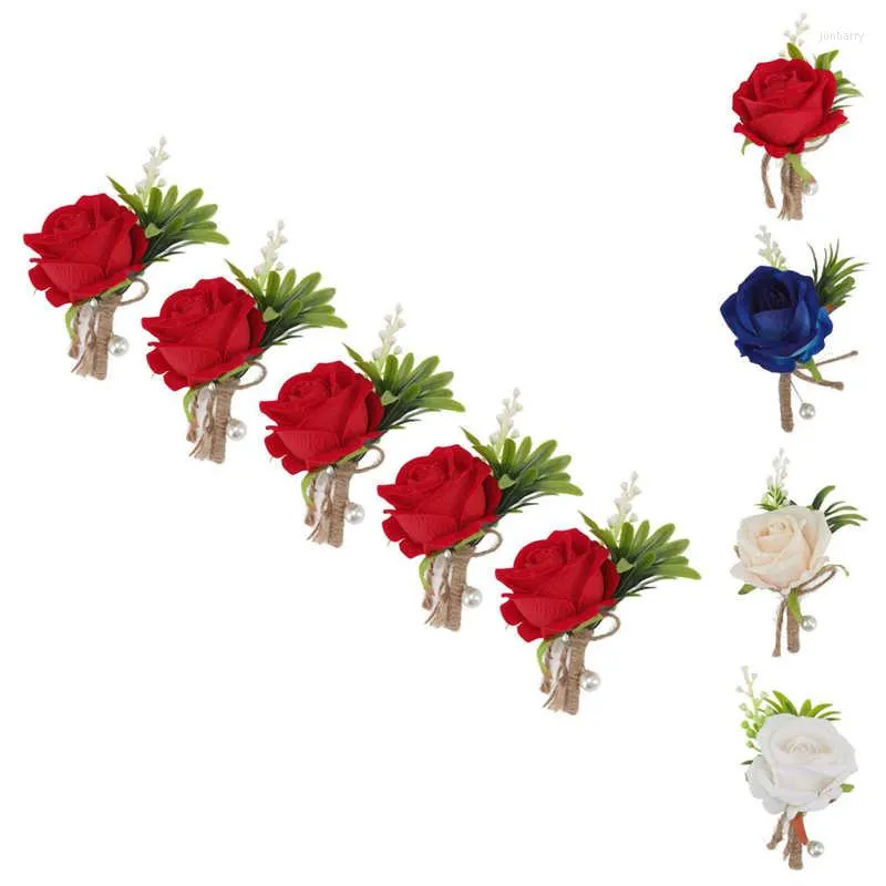 Fleurs décoratives mariage boutonnière Corsage Rose Pin fixe pour le marié