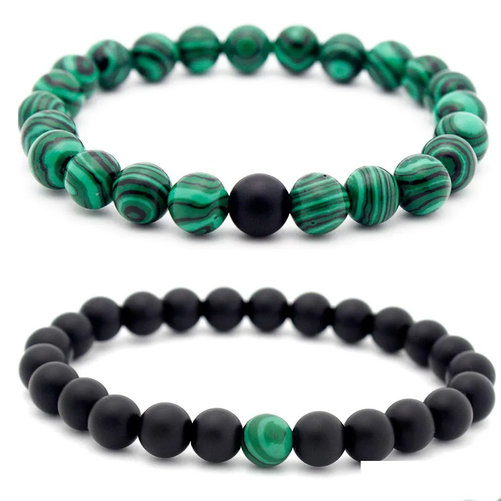 Pulseira de miçangas de pedra Yinyang com miçangas Black Malachite Moda joias femininas pulseiras masculinas Will e Sandy Drop Delivery Dhubj