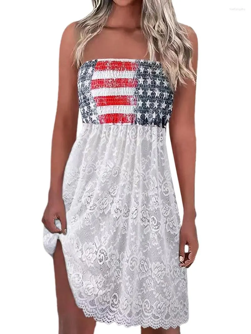 Casual Dresses Independence Day Strapless Stars Stripes Print Loose Tube Dress For Women Party Beach Club Summer