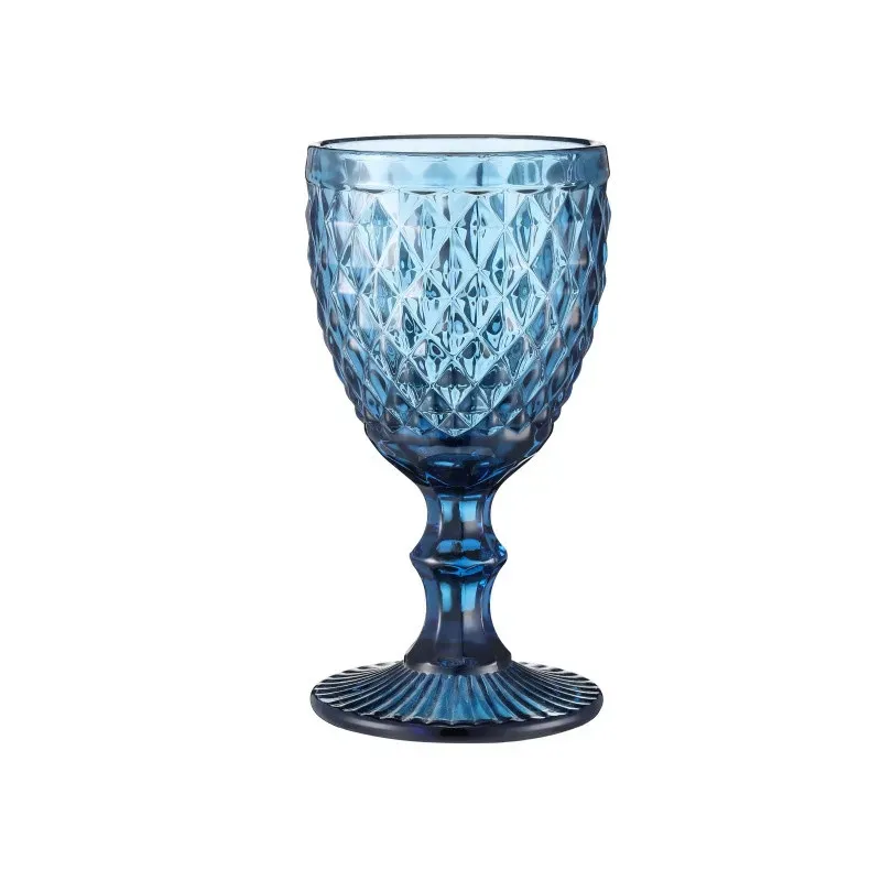 240ml 300ml Embossed Stained Wine Glasses European Style Colored Glass Goblet with Stem Weddings Cup