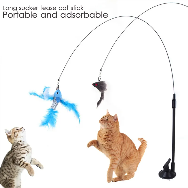 インタラクティブな猫のおもちゃの鳥/羽毛猫の猫の強力な吸引カップと猫のための面白いおもちゃ子猫狩りのエクササイズペット製品