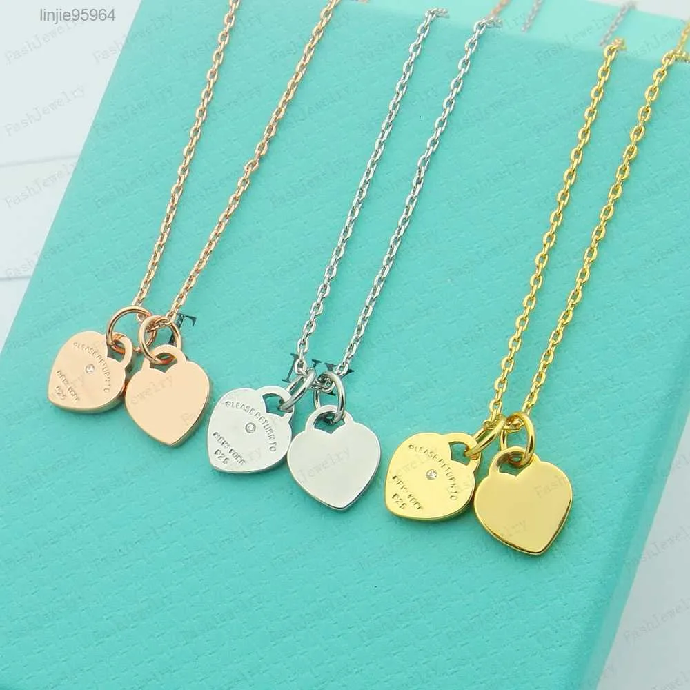 New Designer 2 Heart Necklace Woman Stainless Steel Blue Pink Pendant Jewelry on the Neck Valentine Day Christmas Gifts for Girlfriend with Boxjkfo{category}