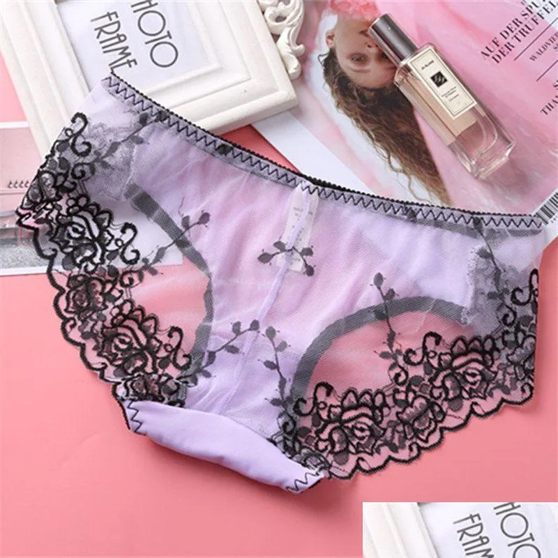 Women'S Panties Sexy Women Flower See Through Briefs Panty Low Rise Lingeries Woman Underwear Boxer Shorts Clothes Drop Delivery App Dhi2E