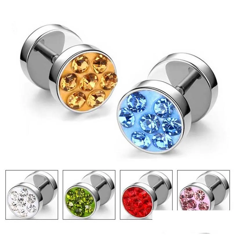 Boucles d'oreilles haltère en acier inoxydable Stud Femmes Hommes Bagues d'oreille en diamant Hip Hop Bijoux de mode Will And Sandy Gift Drop Delivery Dhkjz