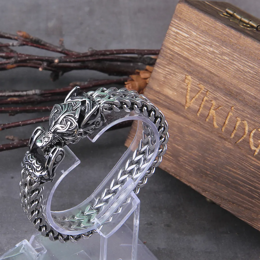 Viking Wolf Bracelet For Men Stainless Steel Mesh Chain With Viking Wolf Bracelet For Men Stainless Steel Mesh Chain With