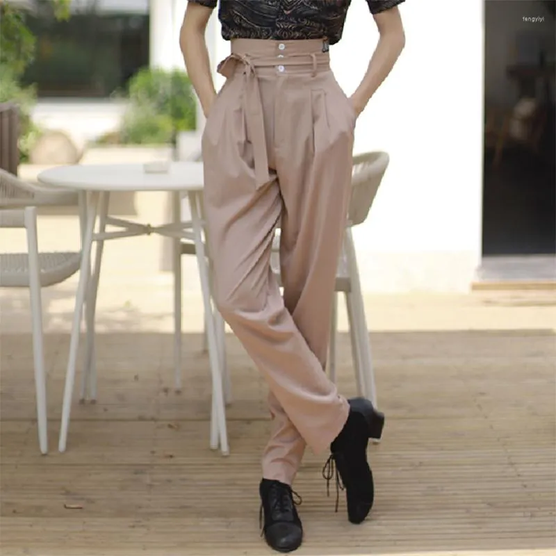 Pantalon De Danse Latine Et Salon Pour Hommes - Taille Haute, Ceinture Réglable, 95% Polyester 5% élasthanne