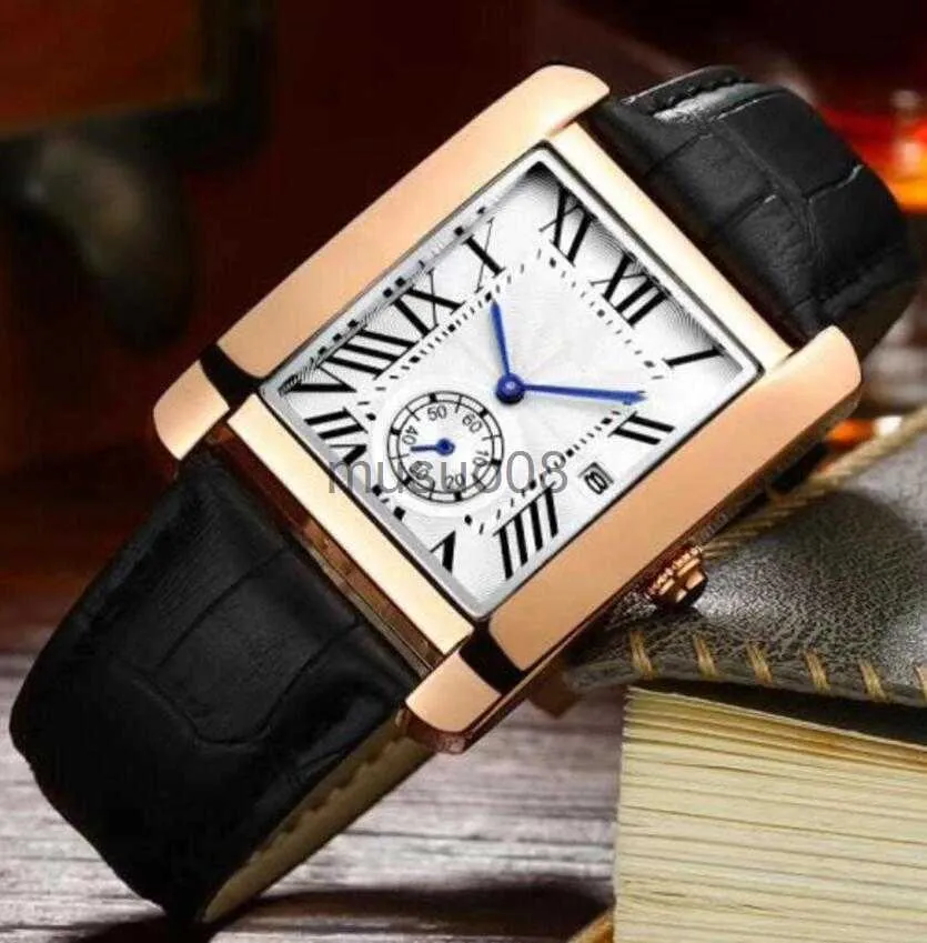 Andra klockor Fashion Lovers Wristwatch för Womenmen Square Luxury Ladies Watches Casual Watch Brand Black Leather Roman Dial Relogio Armband D J230606