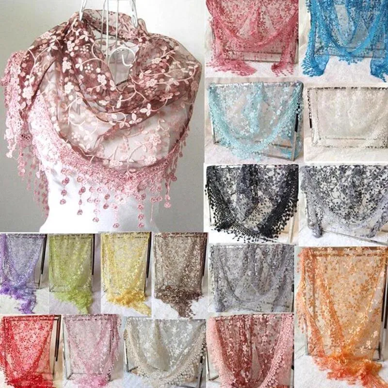 Scarves Korean Women Tassel Lace Triangle Scarf Summer Thin Solid Hollow Width Neck Fashion Grace Ladies Small Shawl Work Holiday