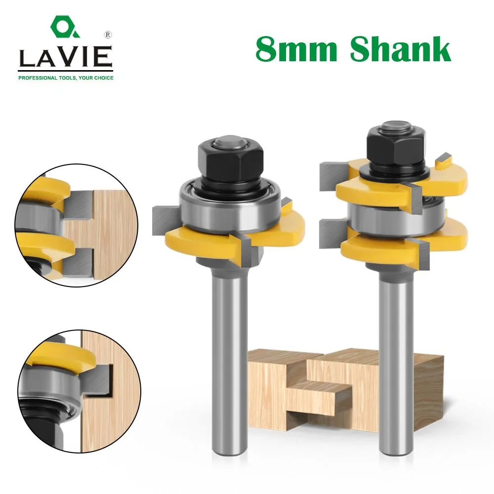 Frees Lavie 2pcs 8mm Shank Joint Assemble Router Bits Tongue & Groove Tslot Milling Cutter for Wood Woodwork Cutting Tools Mc02121